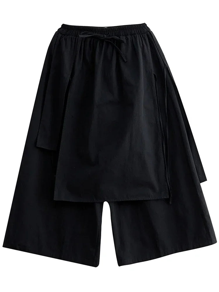 Women’s Black Wide-Leg Pants – Ankle Length with Bandage Detail