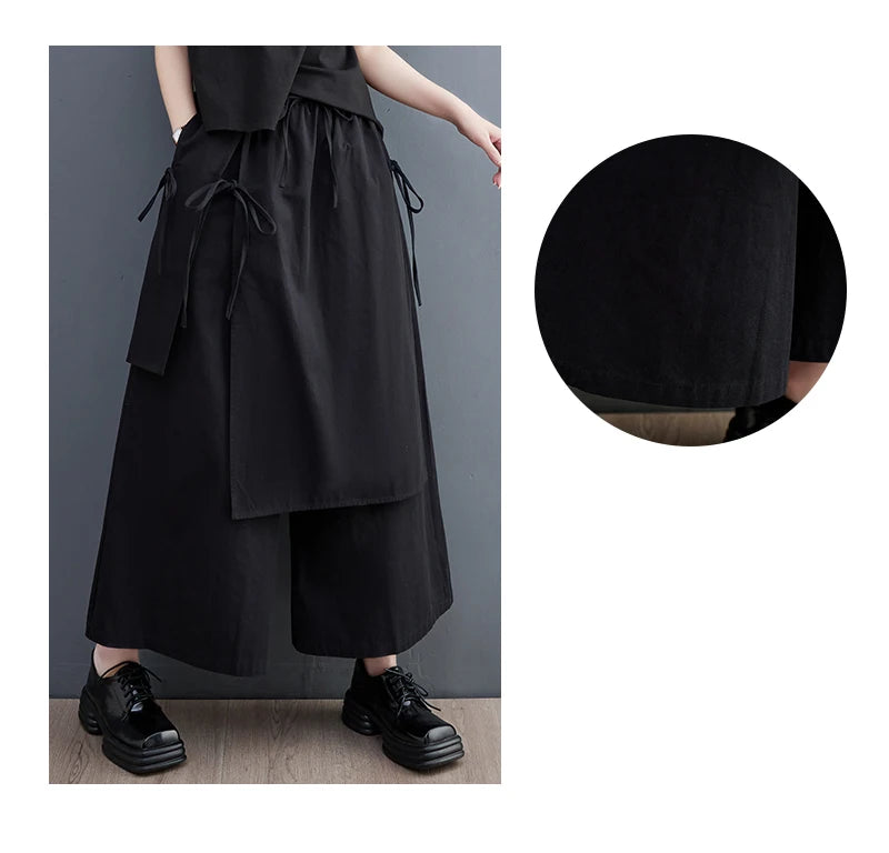 Women’s Black Wide-Leg Pants – Ankle Length with Bandage Detail